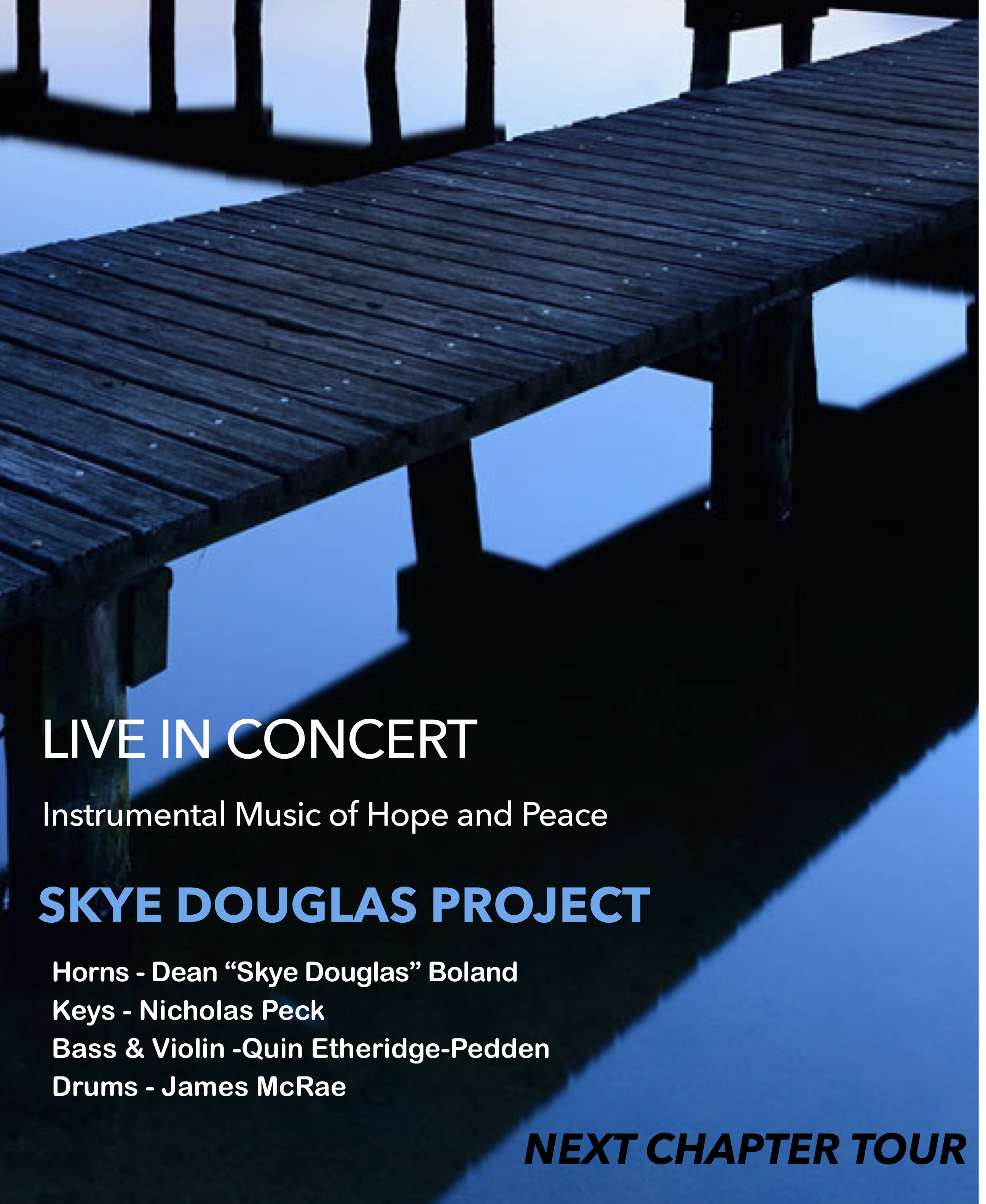 Skye Douglas Project>From Nanaimo a musical force has emerged that's both reflective and radiant. The Skye Douglas Project (SDP) perform with a fresh yet timeless voice, blending Nordic Jazz, World Music, Neo-Classical influences, and spiritual depth into a rich tapestry of original sound.</p>
<p class=
